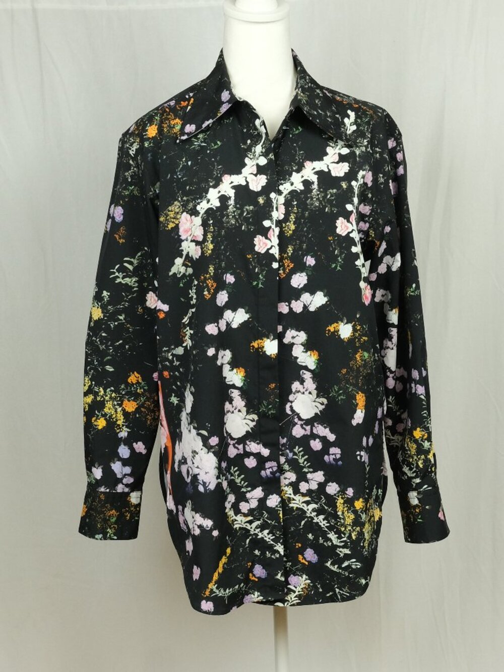3.1 Phillip Lim Floral Poplin Shirt Black Multi-Color Size 0 Boho Chic